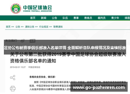 足协公布新赛季俱乐部准入名单详情 全面解析各队申报情况及审核标准 足协公布新赛季俱乐部准入名单详情 全面解析各队申报情况及审核标准
